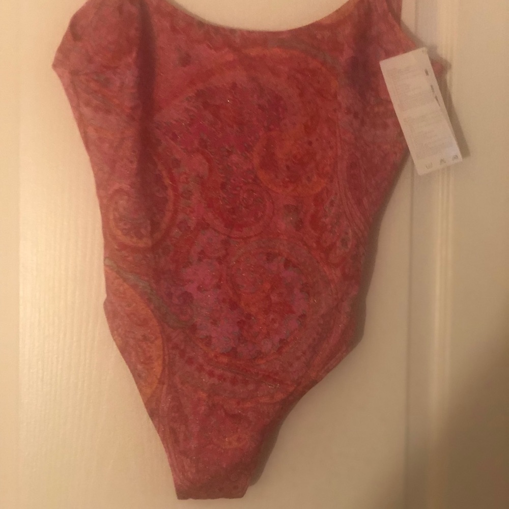 NWT Beautiful Orange Pastel One Piece Swimsuit - Size 12 Made in Spain